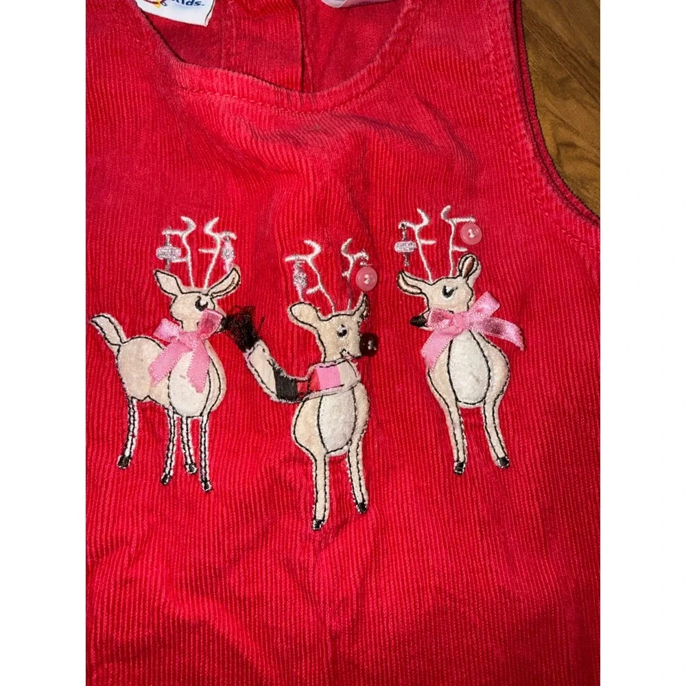 BT Kids Red Corduroy Reindeer Christmas‎ Holiday Dress 2T/2 corded embroidered